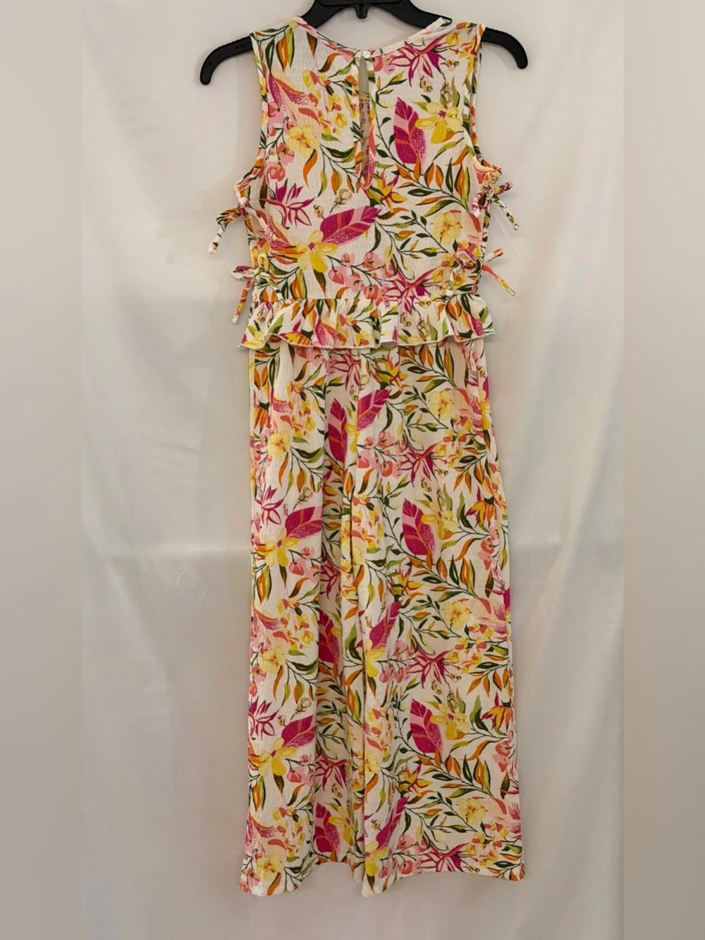 Amy Byer Cream Floral Jumpsuit with Pink & Yellow Accents